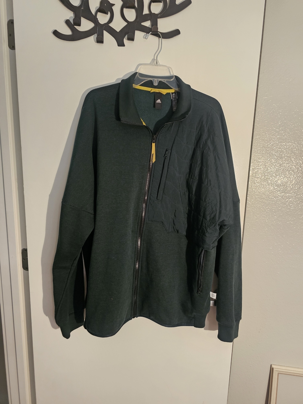 adidas Men's Dark Green Performance Full-Zip Jacket with Yellow Trim